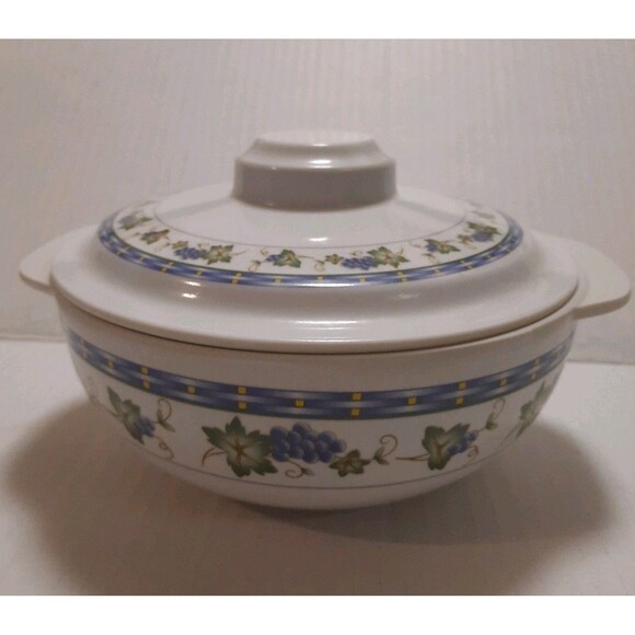 Hua Mei Melamine Covered Bowl 1-48 Grape Leaf Pattern Vtg Kitchen Retro Kitschy - Picture 2 of 6